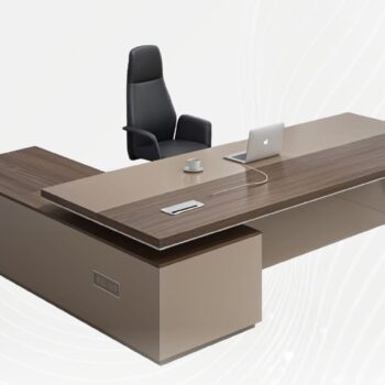 مكتب مدير مودرن على شكل حرف L – خشب عالي الجودة مع وحدة جانبية