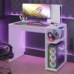 مكتب كمبيوتر للالعاب مع 2 ارفف، حامل شاشة كبير، خشبي،