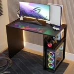 مكتب كمبيوتر للالعاب مع 2 ارفف، حامل شاشة كبير، خشبي،